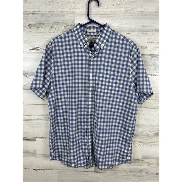 Hawker Rye Mens Button Up Shirt L Blue Regular Check Short Sleeve Pocket - Picture 1 of 8